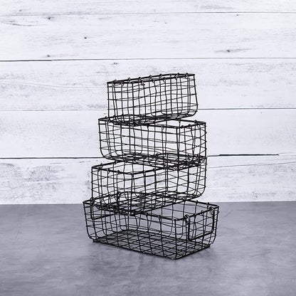 BIRDROCK HOME Wire Storage Basket Set - Iron Baskets for Organizing, Kitchen Pantry Shelves, Rectangle Bins for Bathroom, Closet, Utility, Office, Farmhouse Countertop Organization - Black - 4pc