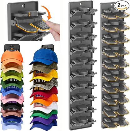 Baseball cap storage box set of 2 - Wall-mounted hat rack, a design suitable for wall-mounted hat racks, saves space and features a built-in spring clip hat hanging storage device (black)