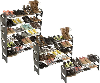 Home-Complete Stackable Shoe Rack – 6-Tier Shoe Organizer for Closet, Bathroom, Entryway – Footwear Shelf Holds 24 Pair Sneakers, Heels, and Boots