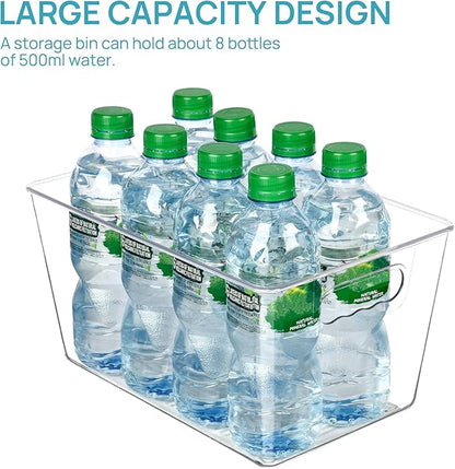 Vtopmart Clear Plastic Storage Bins, 6 PCS Pantry Organizer Bins with Handle for Refrigerator, Fridge, Cabinet, Kitchen, Countertops, Cupboard, Freezer Organization and Storage, Large