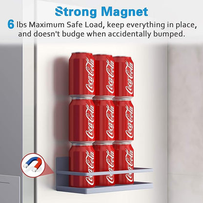 Magnetic Spice Rack, Strong Magnetic Shelf with 2 Removable Hooks, Perfect Space Saver for Small Kitchen/Apartment, Awesome Metal Cabinet for Holding Spices, Jars, Bottle, Beve(Grey, 2Pack)