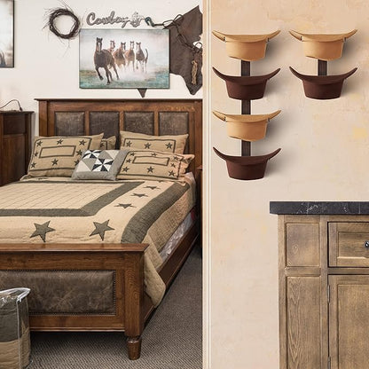 P-ALADIN Cowboy Hat Holder, Cowboy Hat Rack for Wall, 6-Piece Wall-Mount Western Hat Organizer with Wooden Board – Storage Hat Holder Organizer