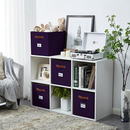 DECOMOMO Storage Baskets, 13x15x13 Storage Cube Bins with Labels for Organizing Shelves Kallax (Kallax / 4pcs, Deep Violet)