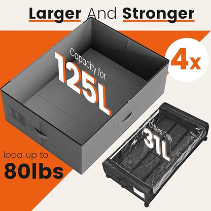 XXXXL 125L Under Bed Storage, Storage Containers with Support & Clear Lid, Support Frame, Underbed Storage Bins for Clothes, Shoes, Blankets, and Toys 2 pack