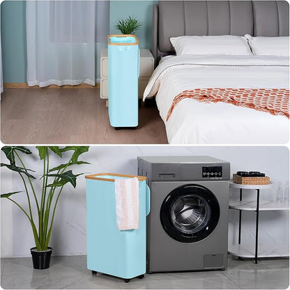 efluky Slim Laundry Hamper with Wheels, Narrow Laundry Basket with Lid and Removable Bag, Aesthetic Dirty Clothes Hamper on Wheels for Laundry Room, Bedroom, Dorm and Bathroom, 75L Beige