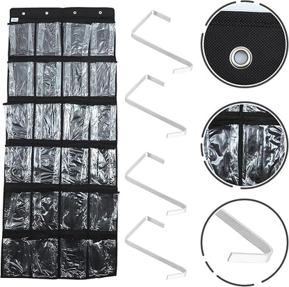Sewroro 24-pocket Hanging Shoe Organizer, Non-woven Fabric Storage Bag with Mesh Pockets, Black Door-mounted Shoe Storage for Bedroom and Dormitory