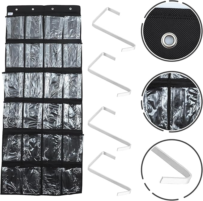 24-Pocket over Door Shoe Hanging Bag, Black Non-Woven Cloth Storage Organizer, Multipurpose Hanging Wall Bag for Dormitory and Bedroom Use