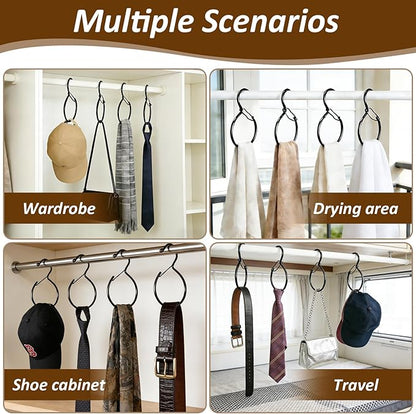 4 Pack Belt Hanger for Closet, Multipurpose Closet Hanger with S Hook, Rust-Resistant Metal Belt Organizer & Tie Rack for Belts, Ties, Scarves, Hats, Bags, Space Saving Wardrobe Storage (Black)