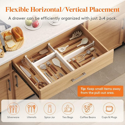 Lifewit 5 Pack 2.36" High Drawer Dividers 28-43.5cm/11-17" Adjustable Drawer Organizer for Clothes/Utensils, Expandable Drawer Separator in Dresser/Kitchen/Bedroom/Office Organization & Storage White