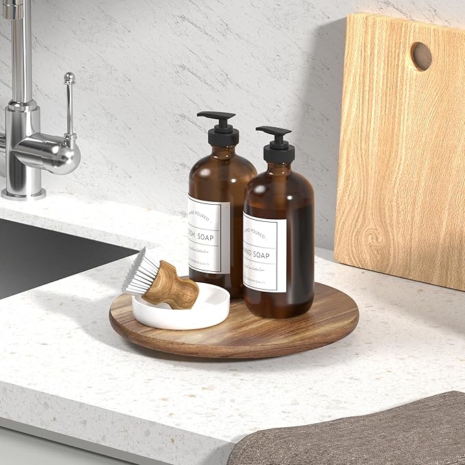 Lazy Susan for Table Top Bamboo Lazy Susan Turntable for Cabinet Kitchen Countertop Organizer for Condiment Bathroom Counter Organizer Decor Sink Tray Acacia Wood 10 Inch