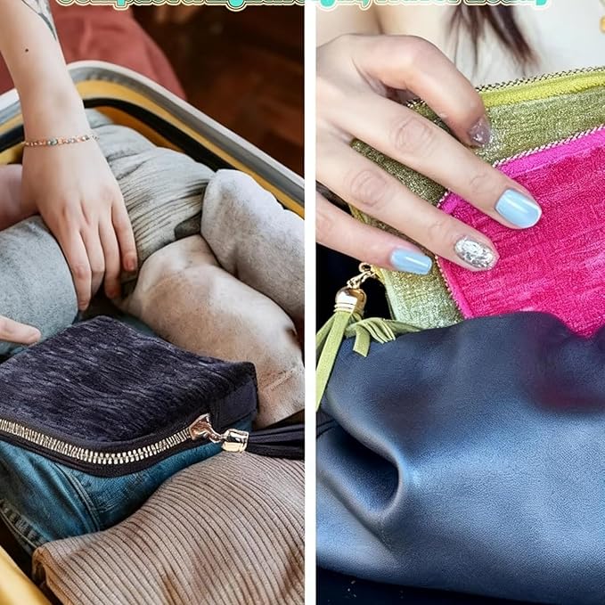 Travel Jewelry Case, Portable Foldable Box Mini Jewelry Travel Bag with Tassel Zipper Design, Soft Velvet Organizer Pouch for Bangle, Five Compartments