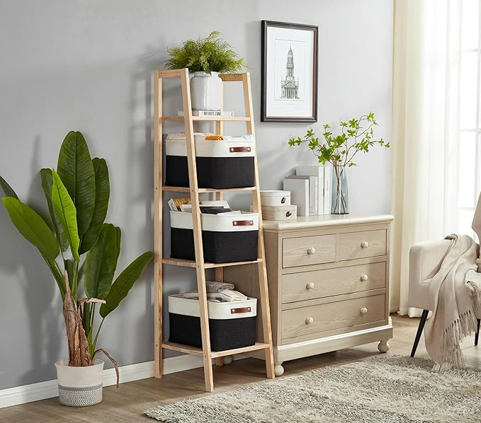 DECOMOMO Storage Bins, Large Fabric Storage Baskets for Shelves, Decorative Linen Closet Organizer, 15 x 11 x 9.5 inches (Black & White, 4 Pack)