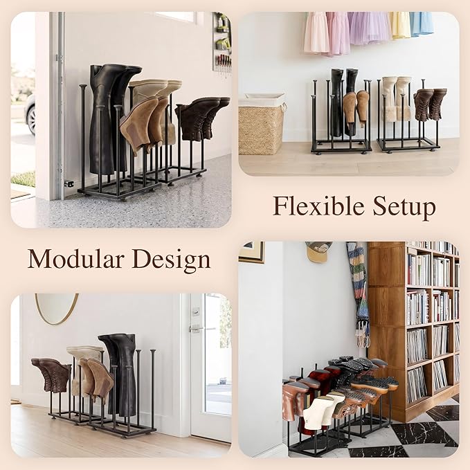 Shoe Rack Organizer, Free Standing Shoe Storage Shelf, Narrow Space-Saving Design for Tall Boot, Metal Boot Holder Organization for Closet, Entryway, Garage, Bedroom, Outdoor, Fits 8 Pairs