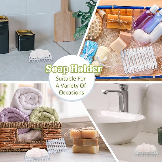2 Pieces Plastic Bar Soap Holder Soap Tray Soap Saver Bar Dish Self Draining Soap Dishes for Soap Sponge Dryer Bathroom Toilet Shower Kitchen Restaurant Counter (Clear)