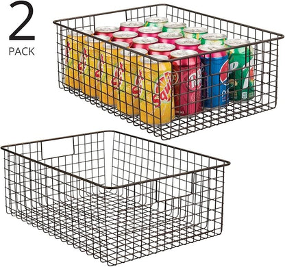 mDesign Metal Wire Food Storage Basket Organizer with Handles for Organizing Kitchen Cabinets, Pantry Shelf, Bathroom, Laundry Room, Closets, Garage - Concerto Collection - 2 Pack - Bronze