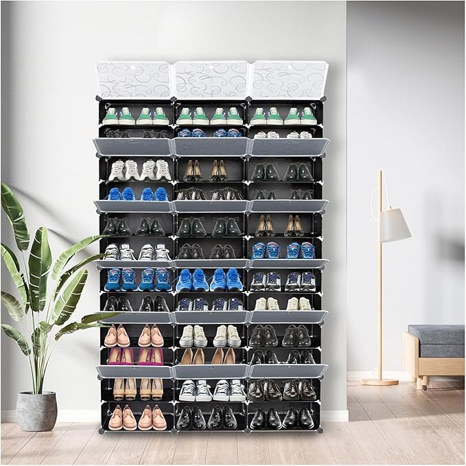 12 Tier Portable Shoe Cabinet,72 Pair Shoe Rack Organizer, Expandable Standing Shoe Rack for Heels, Boots, Slippers,Perfect for Entryway,Hallway, Black