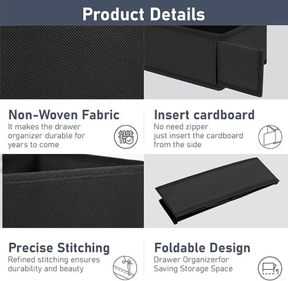 DIMJ Drawer Organizer Clothes - Underwear Organizer Sock Closet Organizers and Storage Box Dresser Organizer, Drawer Dividers for Baby Clothes, Bra, Socks, Belt, Tie, Set of 9, Black