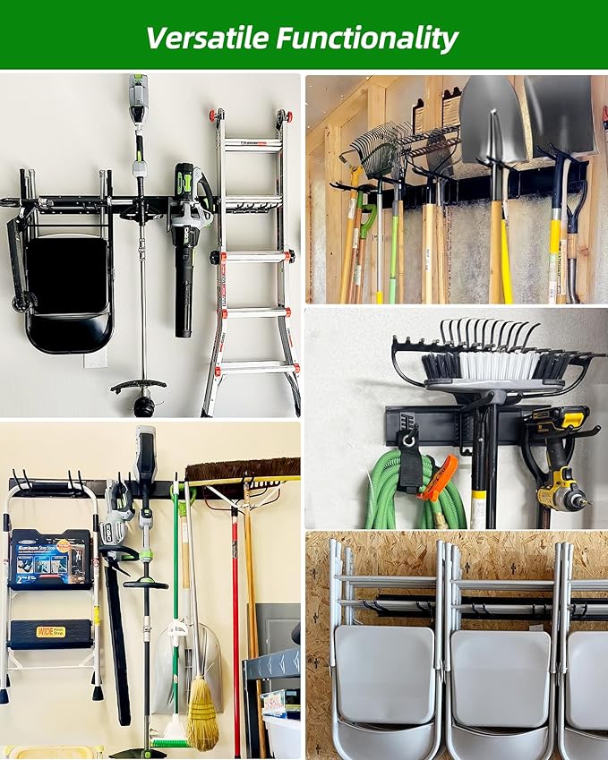 PIYILO 64 inches Garage Tool Organizer Wall Mount, Garden Tool Organizer Rack Heavy Duty, Hanging Storage Organization Racks Holder with 10 Hooks, for Lawn Tools, Shovel, Shed