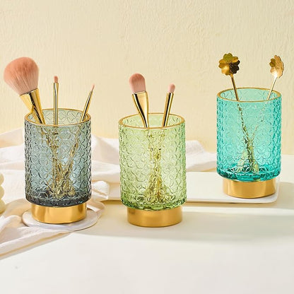 Makeup Brush Holder Organizer,Toothbrush Holders,Desk Pen Pencil Holder,Multifunctional Vintage Glass Brush Cup（A44-7-US）