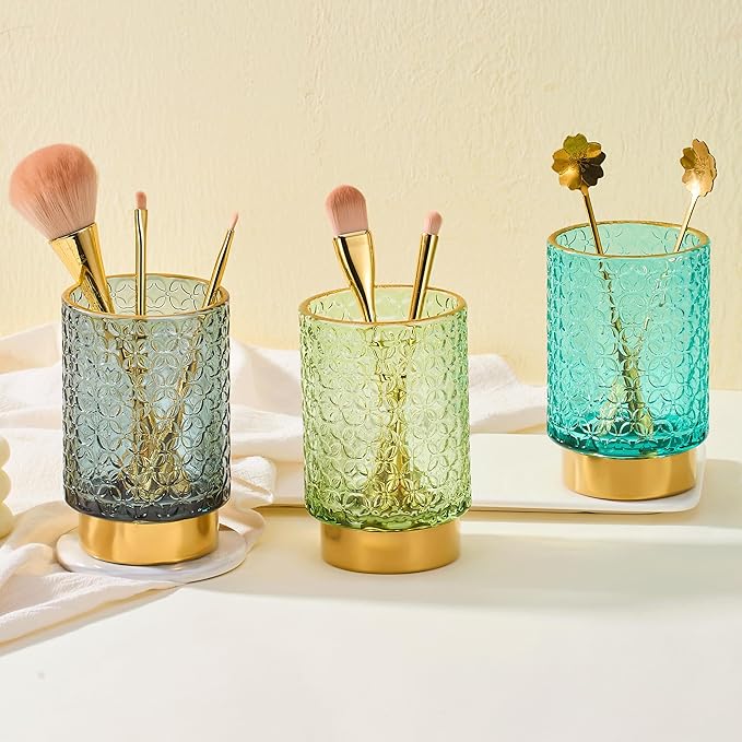 Makeup Brush Holder Organizer,Toothbrush Holders,Desk Pen Pencil Holder,Multifunctional Vintage Glass Brush Cup（A44-1-US）