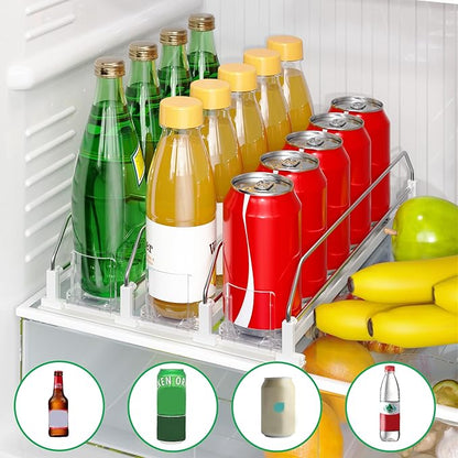 Drink Organizer for Fridge，Automatic Drink Dispenser for Fridge, 12-20oz Soda Can Dispenser for Refrigerator, Soda Can Organizer for Pantry Holds up to 15 Cans, 3 Row