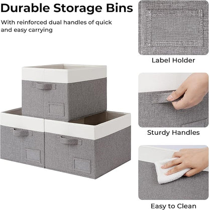 GRANNY SAYS Storage Baskets for Shelves, Fabric Storage Bins for Clothes, Closet Organization Bins, Collapsible Storage Bins with Handles, Decorative Storage Box, Large, 3-Pack