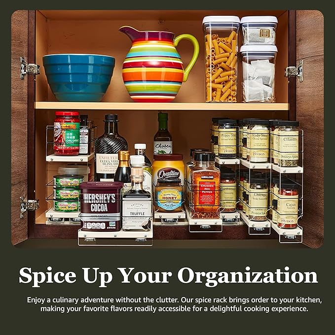 Vertical Spice Cabinet Mounted Spice Rack Organizer - 3 Drawers,15 Reg. or 30 Half Sized Spice Jars - Pantry Organizers & Storage - Pullout Shelf for Kitchen Cupboard (6.9"W x 5.0''H x 10.6"D, Cream)