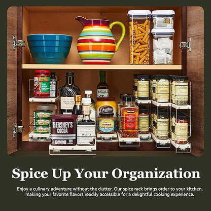 Vertical Spice Cabinet Mounted Spice Rack Organizer - 3 Drawers,15 Reg. or 30 Half Sized Spice Jars - Pantry Organizers & Storage - Pullout Shelf for Kitchen Cupboard (6.9"W x 5.0''H x 10.6"D, Cream)