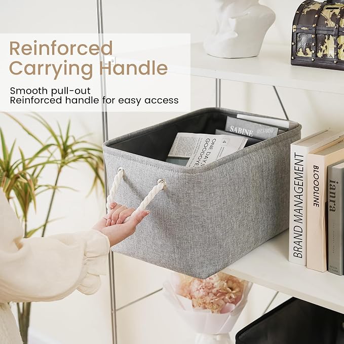 Large Storage Baskets- 15x11x10 inch Storage Bins for Shelves and Closet Organizing, Foldable Fabric Bin for Home Organization Clothes and Laundry (3-Pack, Gray)