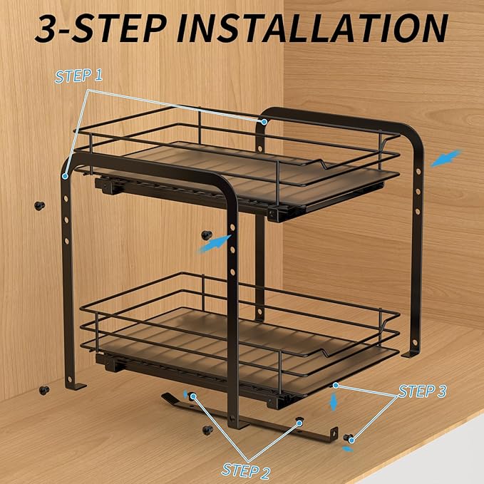 BOIVSHI Spice Rack, Pull Out Spice Racks Organizer for Cabinet, Height Adjustable Heavy Duty Metal Basket for Inside Cabinets & Pantry Closet (2 Tier,7.5''Wx10.5''Dx9.5''H)