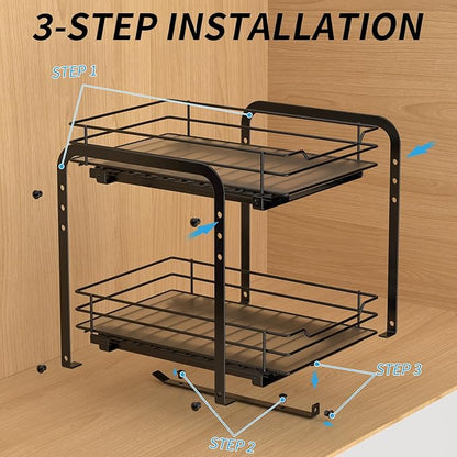 BOIVSHI Spice Rack, Pull Out Spice Racks Organizer for Cabinet, Height Adjustable Heavy Duty Metal Basket for Inside Cabinets & Pantry Closet (2 Tier,7.5''Wx10.5''Dx9.5''H)