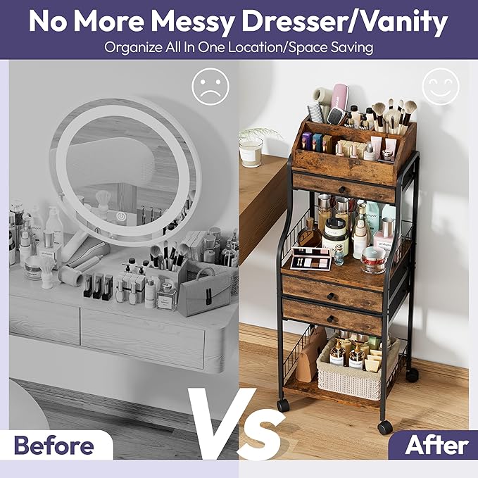 SWTYMIKI Rolling Makeup Organizer Cart - Floor Skincare Storage with Non-woven Drawers, Vanity Organizer Cosmetic Display Cases with Wheels, Cabinet for Skin Care Perfume Nail Polish Brush Hair Tool