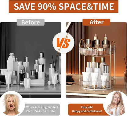YCIA&DONE 360 Rotating Makeup Organizer and Storage for Vanity Bathroom Countertop, High Capacity Cosmetic Skincare Perfume Organizers for Dresser Lazy Susan (Clear White,2 Tiers)