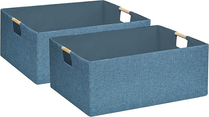 Foldable Storage Box with Handles | 16.9 Inch Collapsible Organizer for Clothes, Toys, Makeup | Sturdy Cardboard Frame & Washable Fabric | Space-Saving Home Decor 2Pack