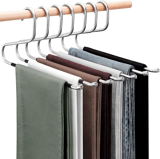 DOIOWN Pants Trousers Jeans Hangers - 30 Pack Z-Shape Stainless Steel Non-Slip Space Saving Clothes Hangers for Men Women, Thick Stainless Steel Multi Purpose for Pants, Scarf, Jeans