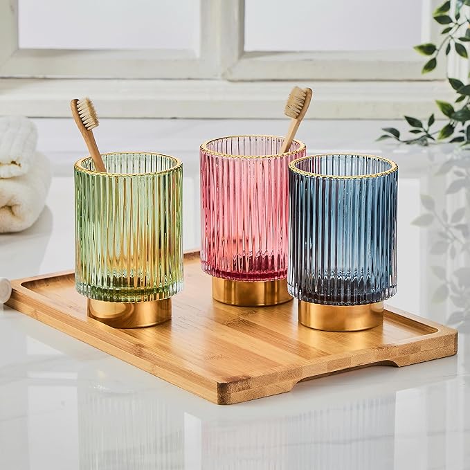 Makeup Brush Holder Organizer,Toothbrush Holders,Desk Pen Pencil Holder,Multifunctional Vintage Glass Brush Cup(A3-16-US)