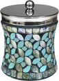 nu steel Sea Foam Q-tip Jar in Aqua Blue/Silver Glass Mosaic/ Stainless Steel for Bathrooms & Vanity Spaces