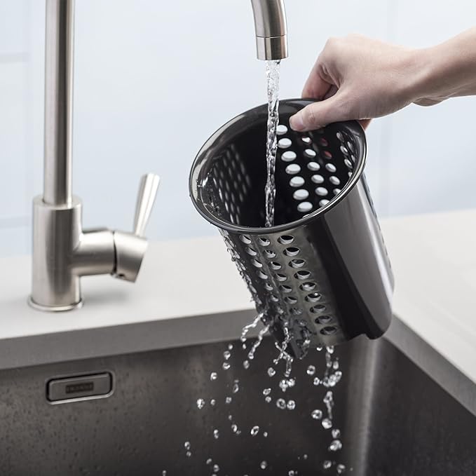 Zeal G231T Melamine Cutlery Drainer/Utensil Pot Dark Grey, 14 x 14 x 17 cm