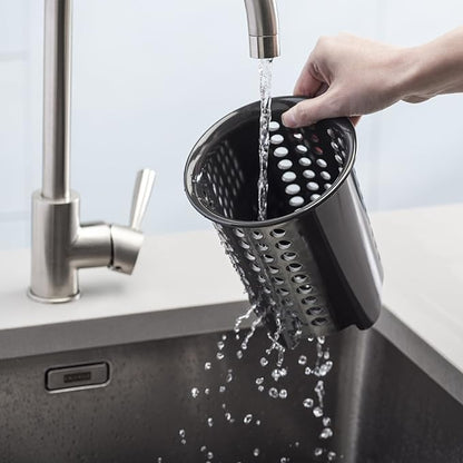 Zeal G231T Melamine Cutlery Drainer/Utensil Pot Dark Grey, 14 x 14 x 17 cm