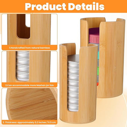 DIVINA VITAE 2 Pcs Mason Jar Lid Organizer (Wide Mouth & Regular Mouth) Bamboo Mason Jar Lid Storage Canning Vertical Storage Holder for Home Kitchen Organization & Tumbler Lids
