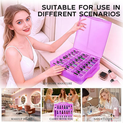 DreamGenius Nail Polish Organizer Case for 48 Bottles with 2 Nail Separators, Double Side Gel Nail Polish Holder with Adjustable Dividers, Purple