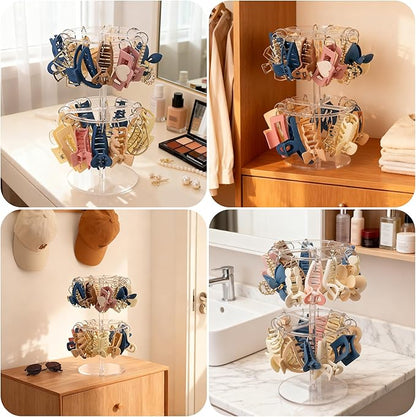 2-Tier Acrylic Claw Clip Organizer Rack- Large Capacity Hair Claw Clips Holder for Bathroom, Bedroom- Durable Clear Hair Accessories Organizer Storage for Women and Girls