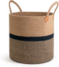 CHICVITA Extra Large Jute Woven Storage Basket with Handles – Laundry Basket Toy Towels Blanket Basket Home Decor Gift, 16" x 16", Black