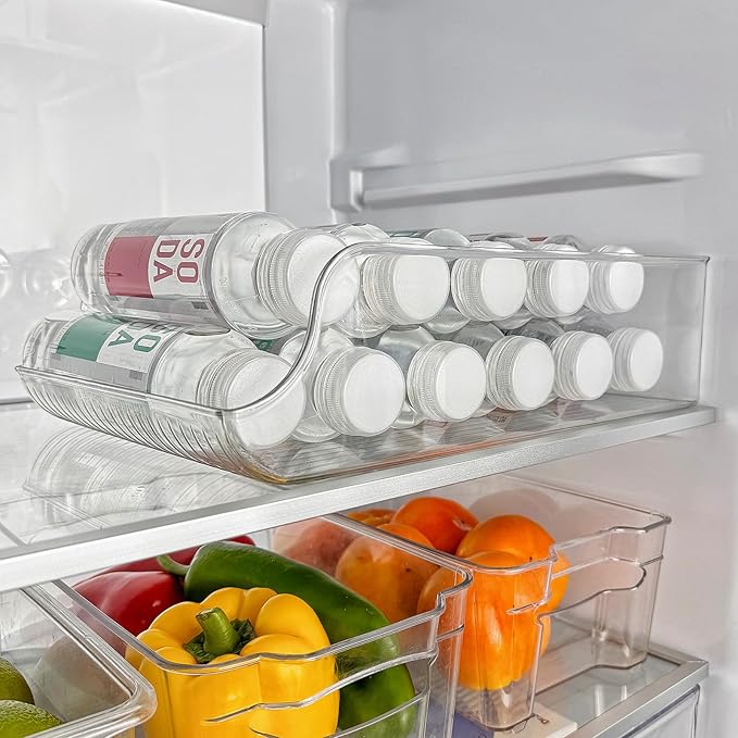 2 Pack Water Bottle Organizer Storage for Refrigerator, Fridge Drink Organizer Plastic Water Bottle Holder Dispenser Container Bin for Freezer Pantry Cabinet Kitchen -Clear