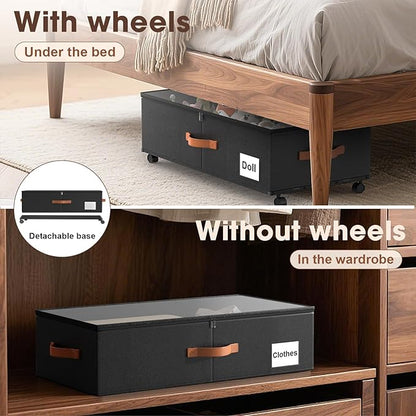 Eastherry Under Bed Storage Containers with Wheels, 9.5 inches Higher Underbed Shoes Blankets Clothes Toy Storage Drawers for College Dorms Bedrooms Nursery Rooms Organization, 2 Pack to be Assembled