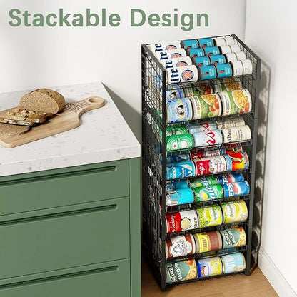 JKsmart 2-Tier Stackable Rack Organizer for Pantry, Adjustable Dispenser Holds Up to 120 Cans, Storage Holder for Various Ounces of Canned Drinks, Black, 4 Pack