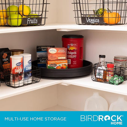 BIRDROCK HOME Wire Storage Basket Set - Iron Baskets for Organizing, Kitchen Pantry Shelves, Rectangle Bins for Bathroom, Closet, Utility, Office, Farmhouse Countertop Organization - Black - 4pc
