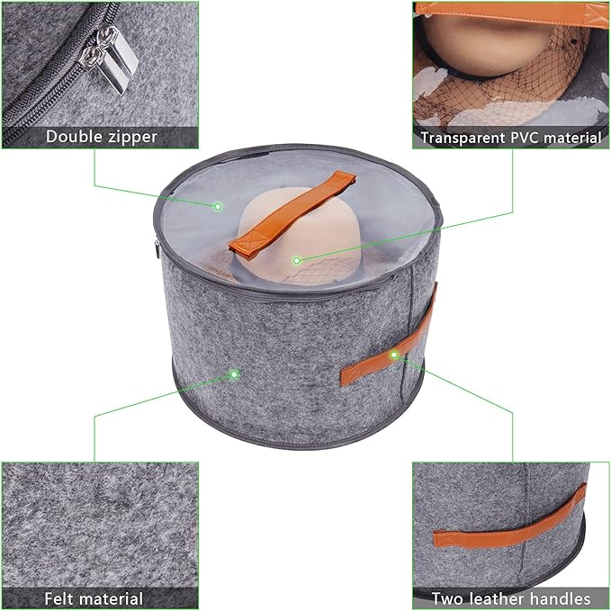 Foldable Round Hat Storage Box With Lid,Large Hat Box Travel, Decorative Closet Organizer For Women and Men, Can Store Various Types of Hats, 15.7x11 Inch,Gray