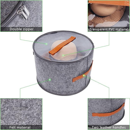Foldable Round Hat Storage Box With Lid,Large Hat Box Travel, Decorative Closet Organizer For Women and Men, Can Store Various Types of Hats, 15.7x11 Inch,Gray