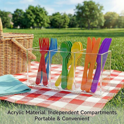 Daxolanz 3 Section Acrylic Cutlery Organizer for Countertop, Modern Flatware Storage Caddy for Spoons Forks Knives, Space Saving Utensil Holder for Kitchen, Cabinet or Dining Room (Medium)